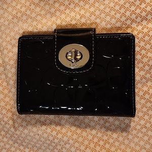 EUC Coach Black Patent Leather small shiny wallet